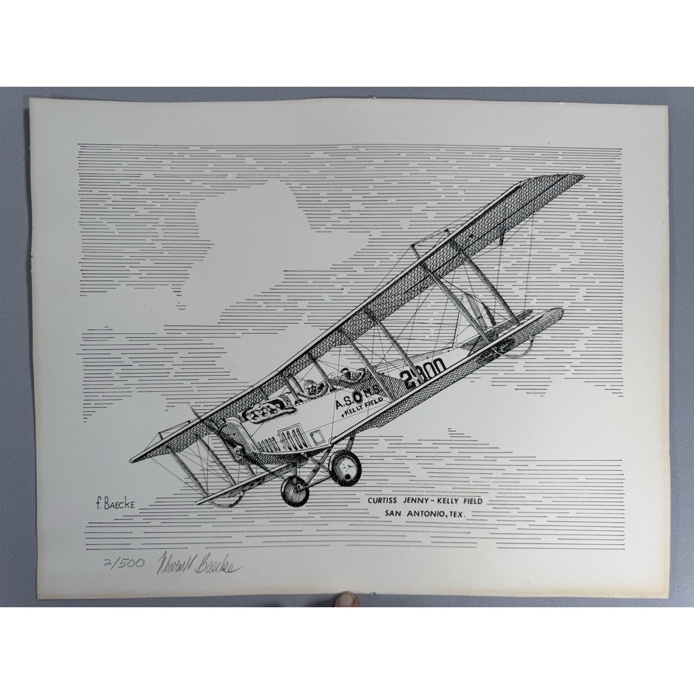 Florent Baecke Signed 2/500 Curtiss Jenny Kelly Field San Antonio Art Print